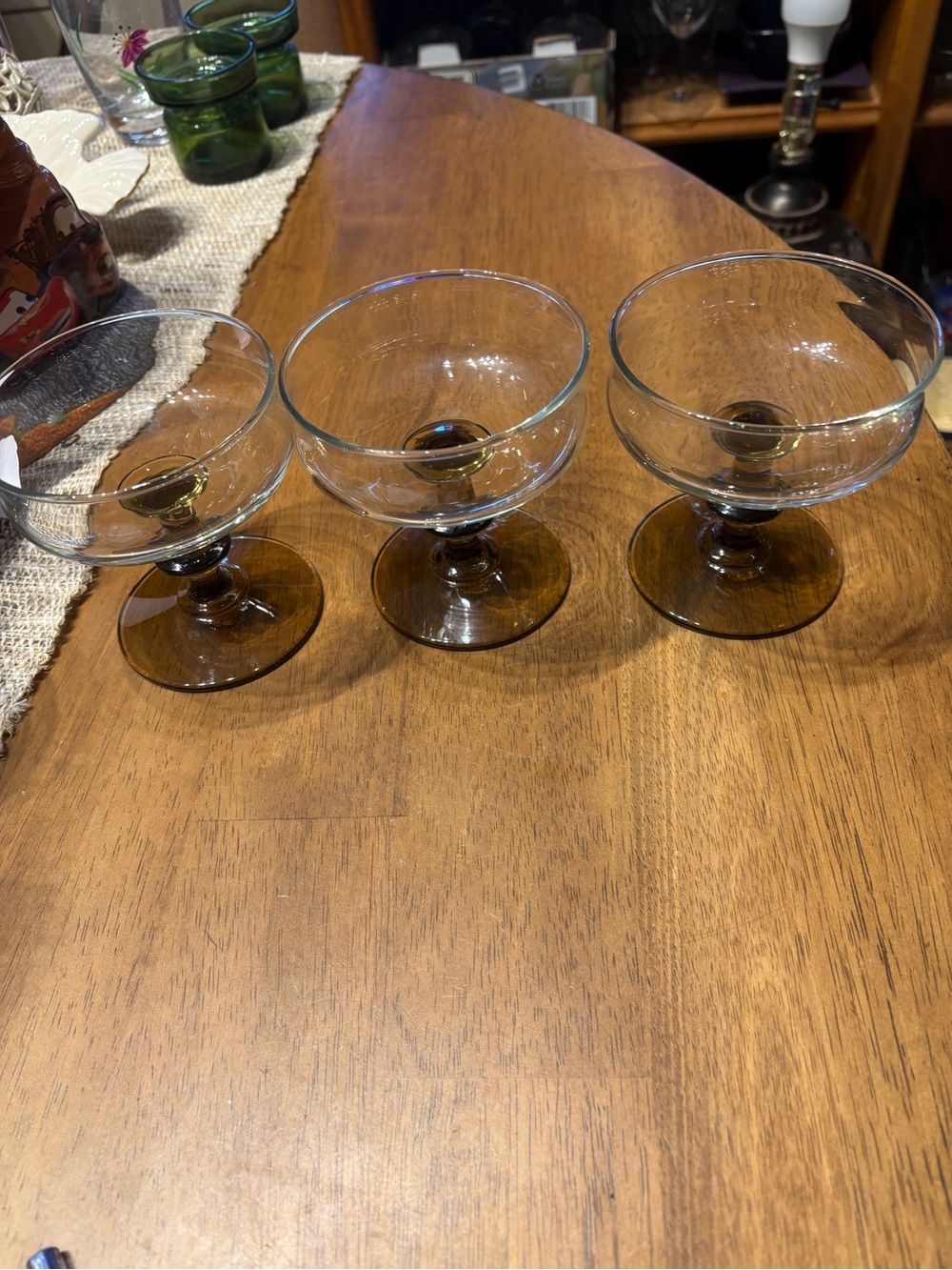 Smoked Glass Dessert Coupe Set - Elegant Amber-Tinted Stemware set of 3